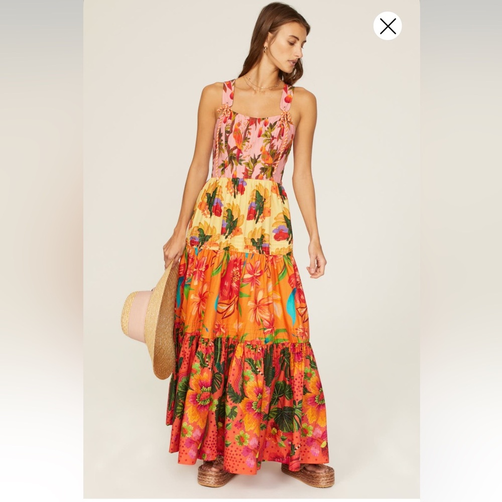 FARM RIO Mixed Warm Prints Maxi Dress XS Tropical Vacation